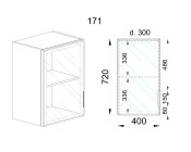 Горен модул със стъклена врата Алу глас и рафт БАЛ - 171 (ляв)