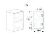 Горен модул със стъклена врата Алу глас и рафт АРАЛ - 121 (десен)