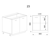 Долен модул за вграждане на мивка с две врати и рафт БФ-Антрацит гланц-05-23