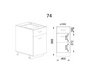 Долен модул с чекмедже,врата и рафт АРФ-Бяло фладер-04-74 (ляв)