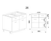 Долен модул с 2 чекмеджета,2 врати и рафт БФ-Крийм гланц-11-26