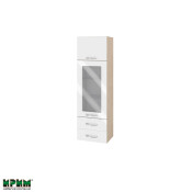 Горен модул с врата,витрина и две чекмеджета МФ-Бяло гланц-05-201