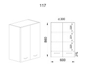 Горен модул с две врати и два рафта за аспиратор МФ-Бяло мат-09-117