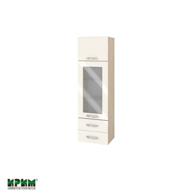 Горен модул с врата,витрина и две чекмеджета МФ-Крийм гланц-11-201