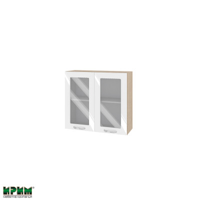Горен модул с две витринни врати и рафт МФ-Бяло гланц-05-204