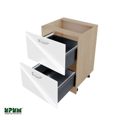 Долен модул с две чекмеджета с плавно затваряне и LED осветление МФ-Бяло гланц-05-72