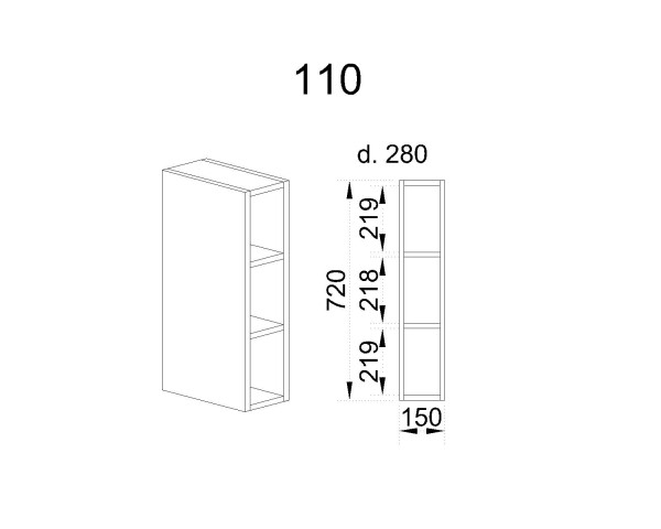 Горен модул етажерка с два рафта Б - 110