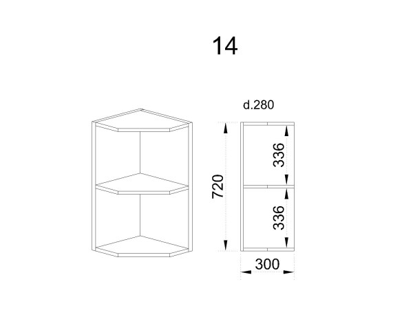 Горен модул ъглова етажерка с рафт М - 14