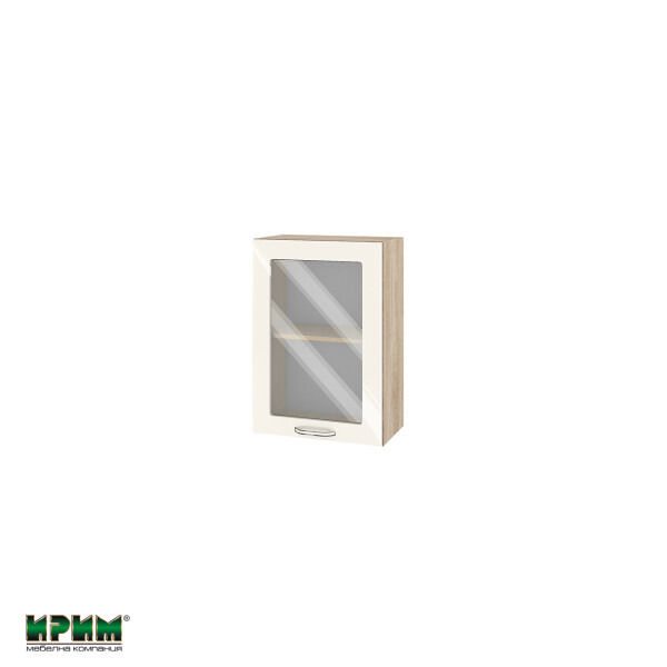 Горен модул с витринна врата и рафт АРФ-Крийм гланц-06-218