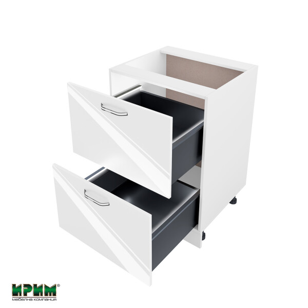 Долен модул с две чекмеджета с плавно затваряне и LED осветление БФ-Бяло гланц-05-72