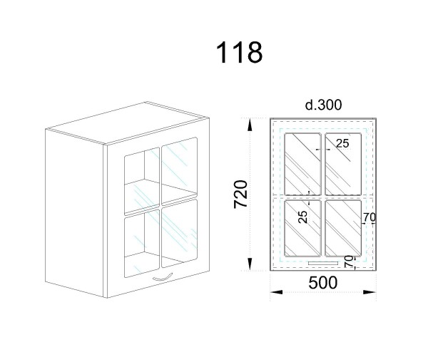 Горен модул с витринна врата и рафт БФ-Антрацит гланц-05-218