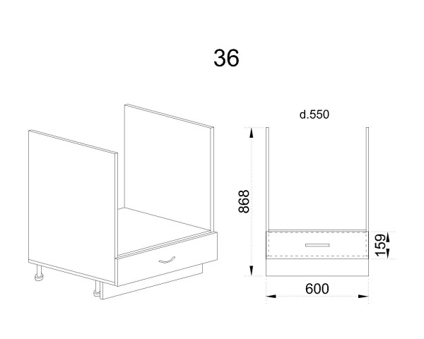 Долен модул за фурна с чекмедже БФ-Антрацит гланц-05-36