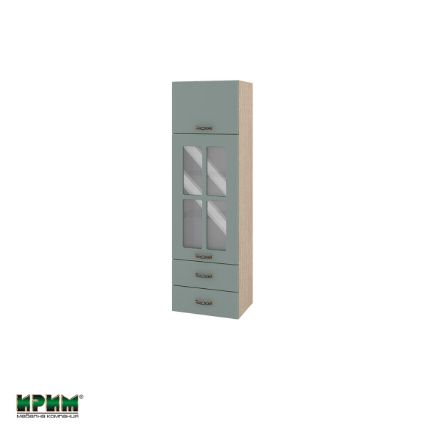 Горен модул с врата,витрина и две чекмеджета МФ-Олив мат-11-101