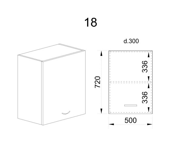 Горен модул с врата и рафт БФ-Карбон мат-11-18