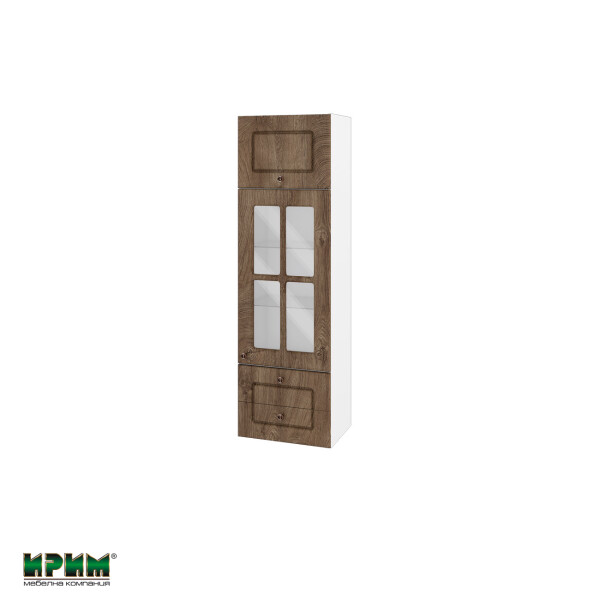 Горен модул с врата,витрина и две чекмеджета БФ-Дъб натурал-06-101