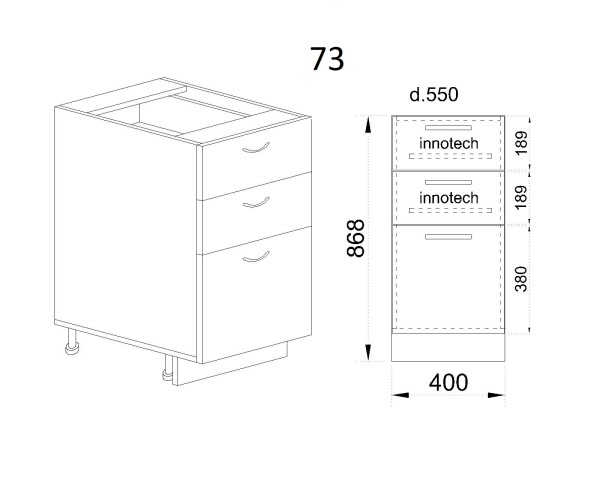 Долен модул с две чекмеджета и врата с плавно затваряне БФ-Дъб натурал-06-73 (ляв)