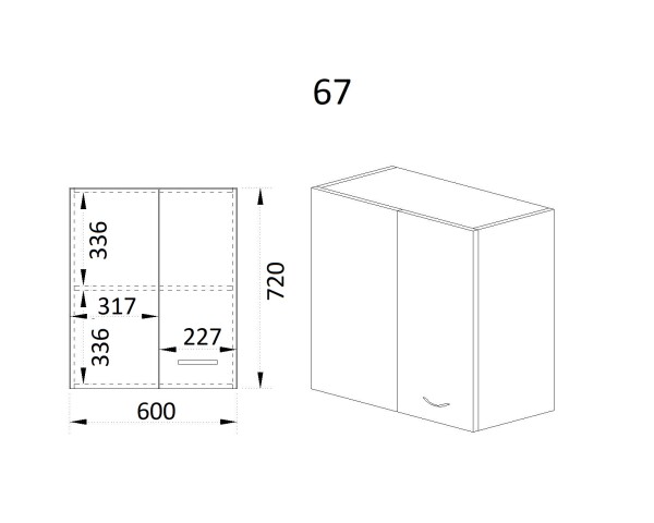 Горен модул за ъгъл с врата и рафт АРФ-Бяло фладер-04-67 (ляв)