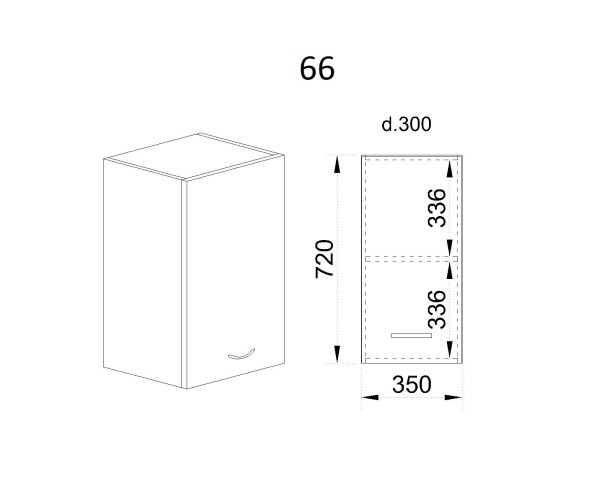 Горен модул с врата и рафт БФ-Бяло фладер-04-66 (ляв)