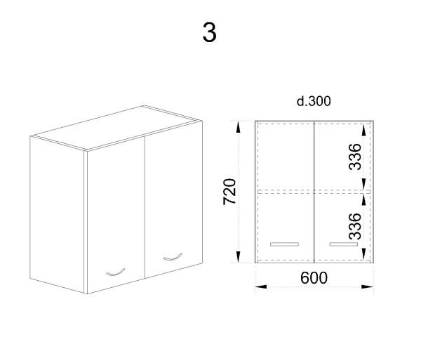 Горен модул с две врати и рафт БФ-Бяло фладер-04-3
