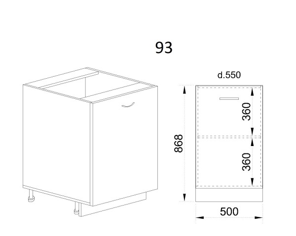 Долен модул с врата и рафт БФ-Бяло фладер-04-93 (ляв)