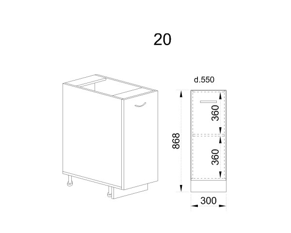Долен модул с врата и рафт АРФ-Сонома-02-20