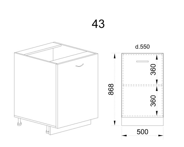Долен модул с врата и рафт АРФ-Сонома-02-43