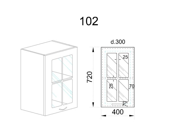 Горен модул с витринна врата и рафт АРФ-Олив мат-11-102