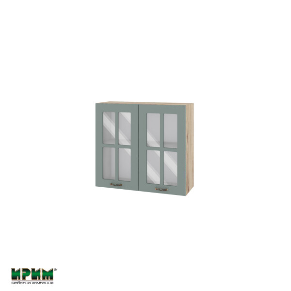 Горен модул с две витринни врати и рафт АРФ-Олив мат-11-104