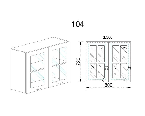 Горен модул с две витринни врати и рафт БФ-Сонома-02-104