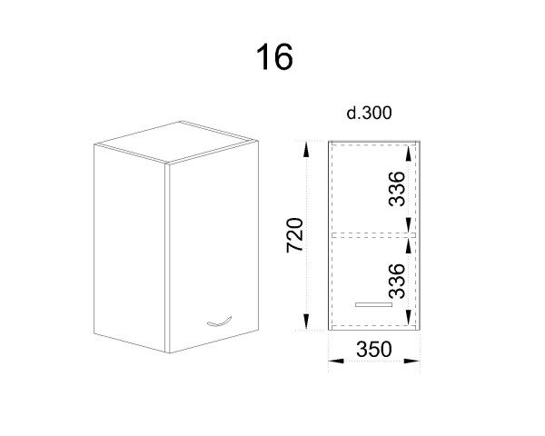Горен модул с врата и рафт МФ-Бяло фладер-04-16 (десен)