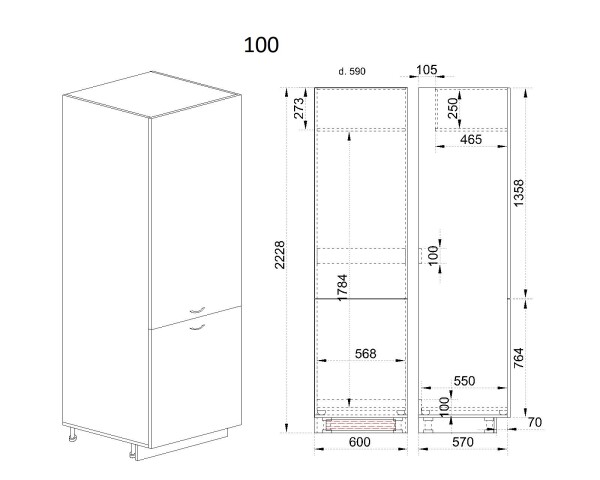 Колонен модул за вграждане на хладилник МФ-Бяло фладер-04-100 (ляв)