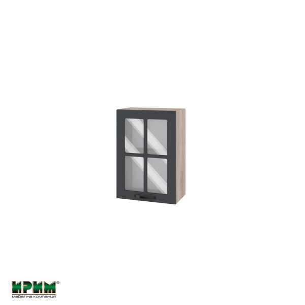 Горен модул с витринна врата и рафт АРФ-Карбон мат-11-118
