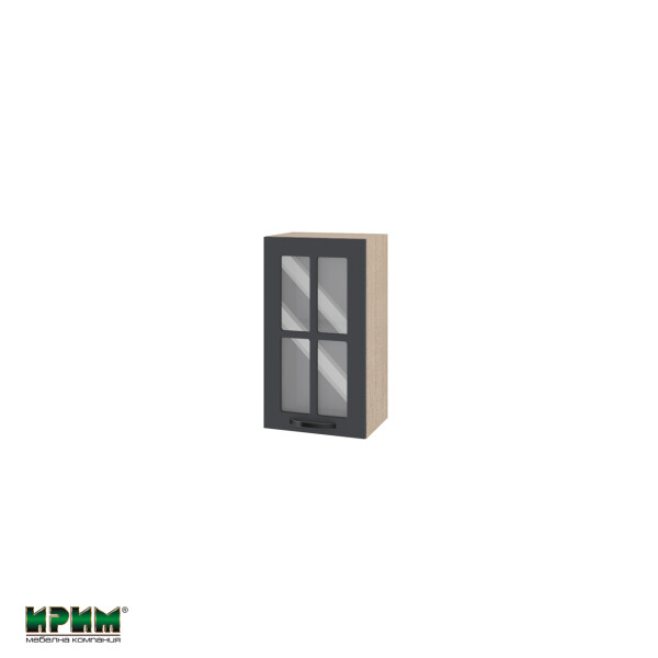 Горен модул с витринна врата и рафт МФ-Карбон мат-11-102