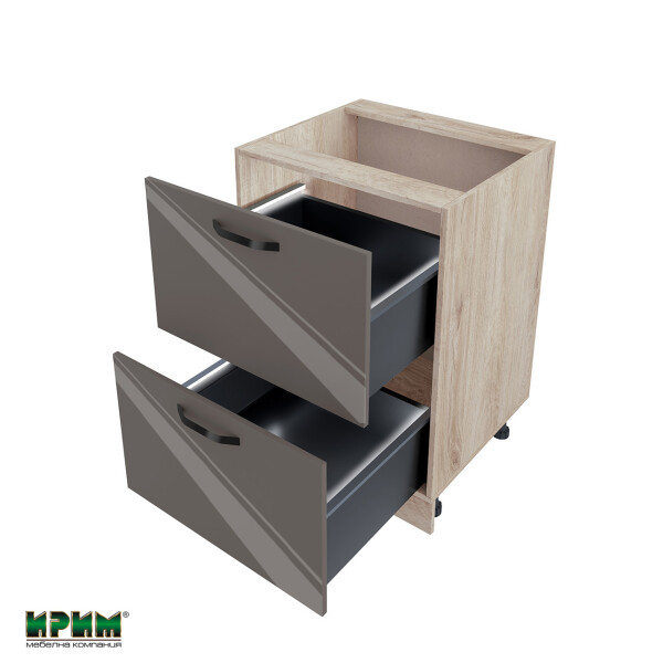 Долен модул с две чекмеджета с плавно затваряне и LED осветление АРФ-Антрацит гланц-05-72