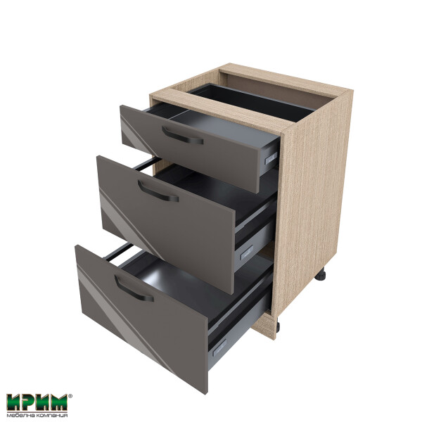 Долен модул с три чекмеджета с плавно затваряне МФ-Антрацит гланц-05-54