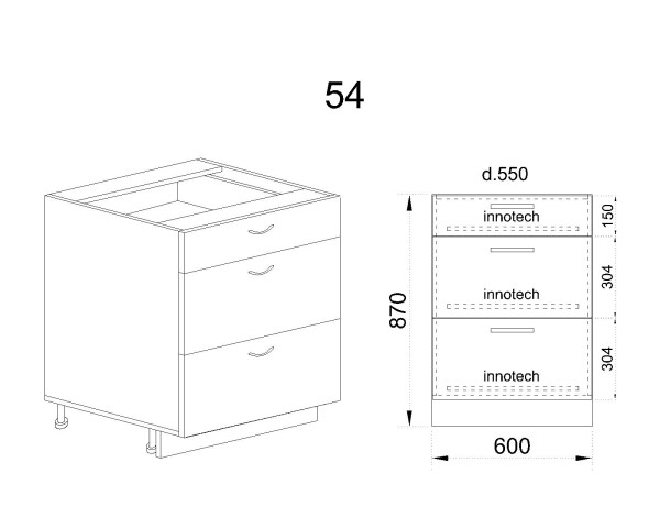 Долен модул с три чекмеджета с плавно затваряне БФ-Крийм гланц-11-54