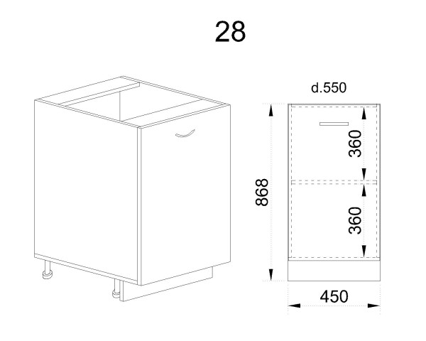 Долен модул с врата и рафт АРФ-Бяло гланц-05-28