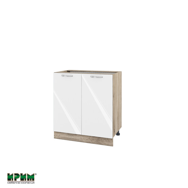 Долен модул за вграждане на мивка с две врати и рафт АРФ-Бяло гланц-05-23