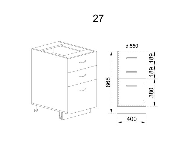 Долен модул с 2 чекмеджета,врата и рафт АРФ-Бяло гланц-05-27