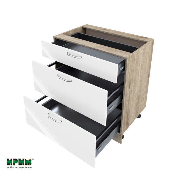 Долен модул с три чекмеджета с плавно затваряне АРФ-Бяло гланц-05-55