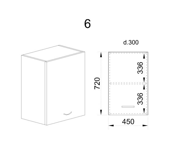 Горен модул с врата и рафт АРФ-Бяло мат-09-6